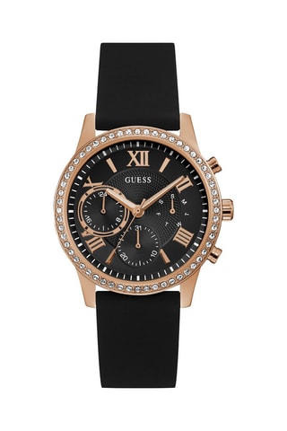 Montre à quartz en silicone - Chronographe - Noir et doré rose