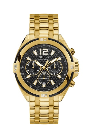 Montre à quartz en acier - Chronographe et tachymètre - Doré et noir