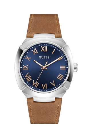 Montre à quartz en cuir véritable - Marron et argenté