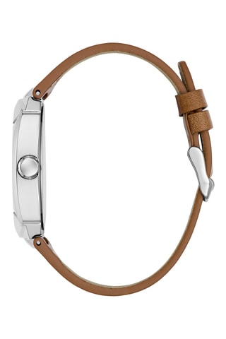 Montre à quartz en cuir véritable - Marron et argenté