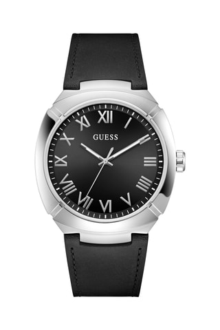 Montre à quartz en cuir véritable - Noir et argenté