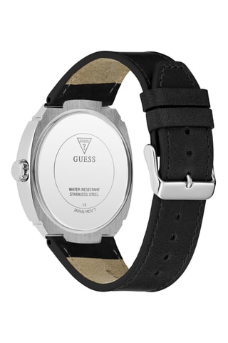 Montre à quartz en cuir véritable - Noir et argenté