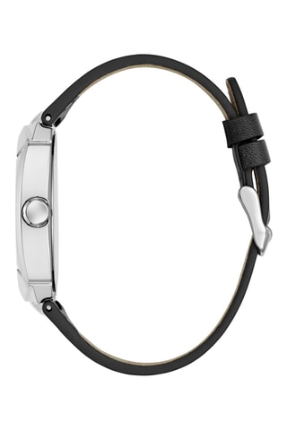 Montre à quartz en cuir véritable - Noir et argenté