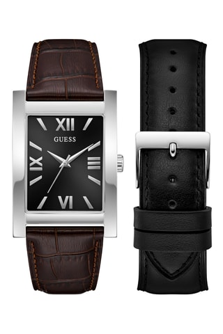 Montre à quartz en cuir - Marron et argenté