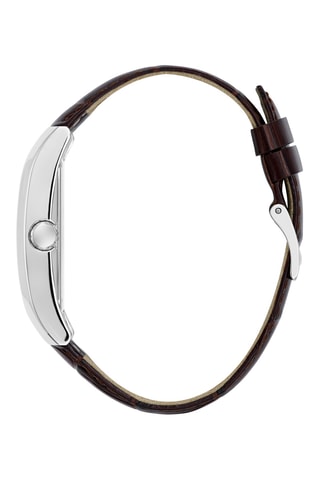 Montre à quartz en cuir - Marron et argenté