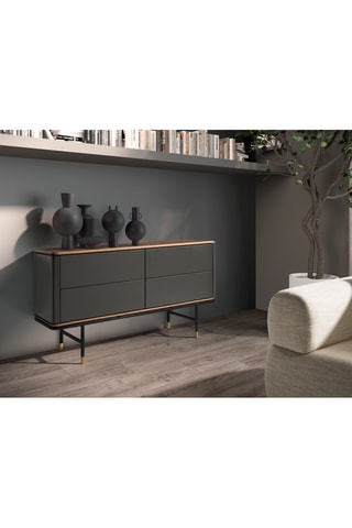 Buffet 4 tiroirs - Imitation noyer et ardoise