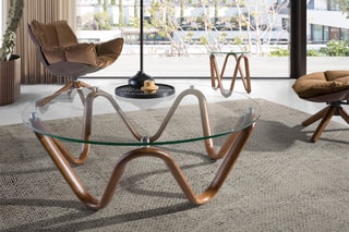 Table basse en noyer et verre - 115 x 38 x 115 cm