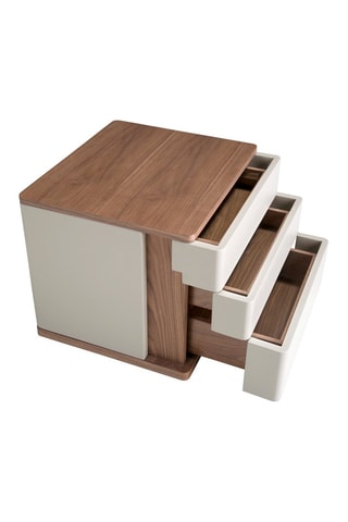 Table de chevet 3 tiroirs - Blanc et imitation noyer