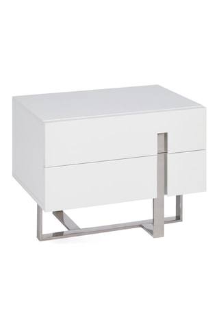 Table de chevet 2 tiroirs - Blanc et argenté