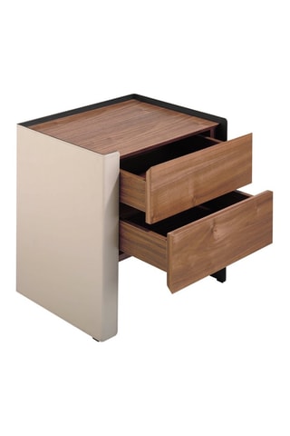 Table de chevet 2 tiroirs 
Beige et imitation noyer