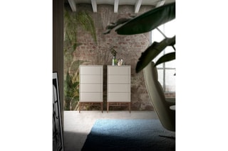 Chiffonnier 4 tiroirs - Gris et imitation noyer