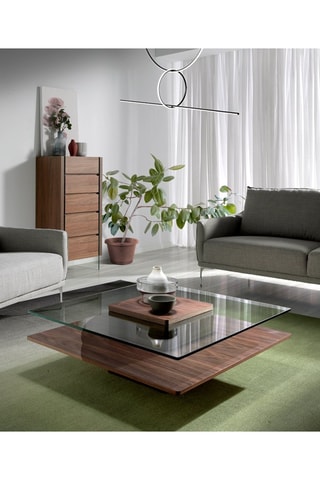 Chiffonnier 5 tiroirs - Imitation noyer et transparent