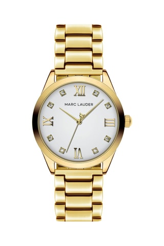 Montre à quartz en acier et zircons Porto - Doré et blanc