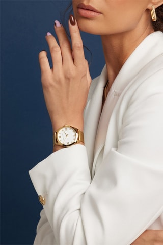 Montre à quartz en acier et zircons Porto - Doré et blanc