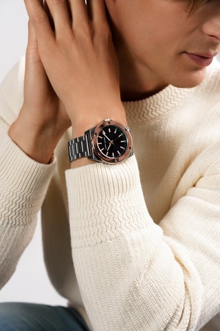 Montre à quartz en acier Berlin - Argenté et doré rose