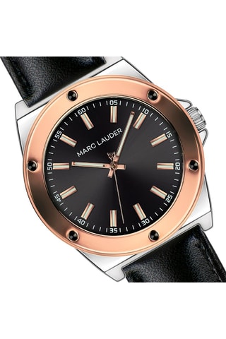 Montre à quartz en cuir Mykonos - Noir et doré rose