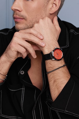 Montre à quartz en cuir San - Noir et orange