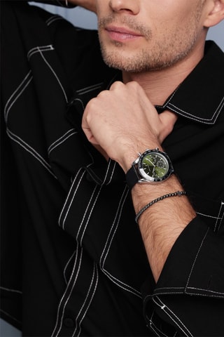 Montre à quartz en cuir Lisbon - Tachymètre - Noir et vert