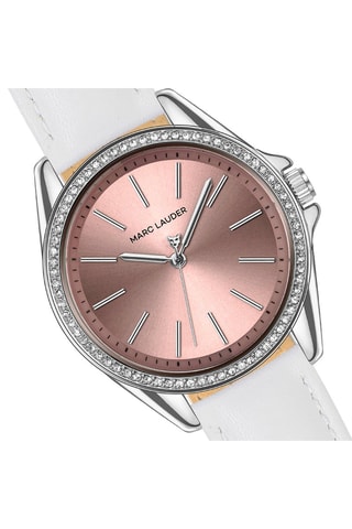 Montre à quartz en cuir St Tropez - Blanc et rose