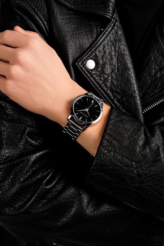 Montre à quartz en acier Lyon - Argenté et noir