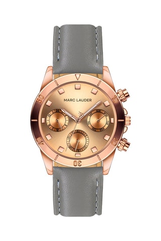 Montre à quartz en cuir Valencia - Gris et doré rose