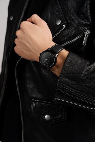 Montre à quartz en cuir Perth Noir