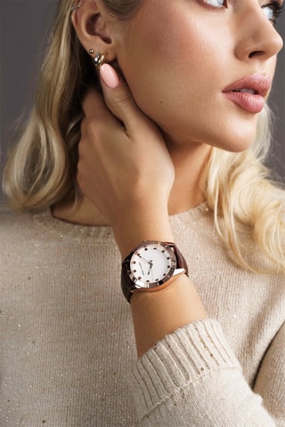 Montre à quartz en cuir Verona Marron et doré rose