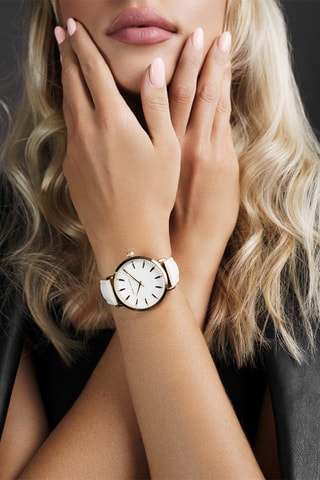 Montre à quartz en cuir Florence - Blanc et doré