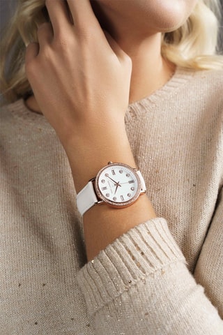 Montre à quartz en cuir Monaco - Blanc et doré rose