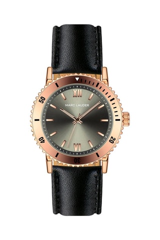 Montre à quartz en cuir Rome - Noir et doré rose