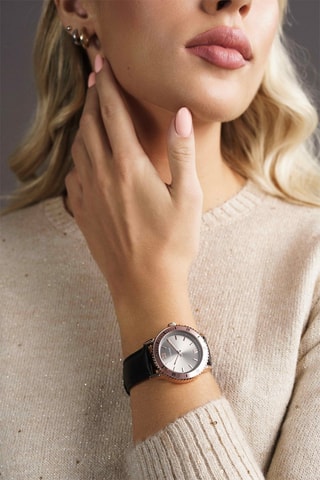 Montre à quartz en cuir Rome - Noir et doré rose