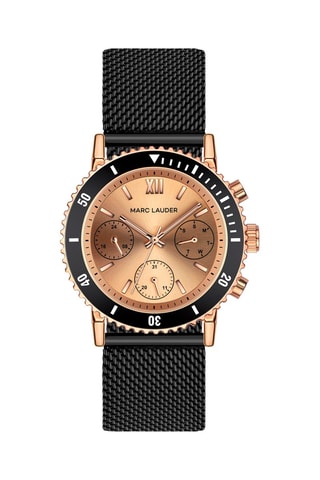 Montre à quartz en acier Granada - Fonction GMT - Noir et doré rose