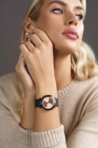 Montre à quartz en acier Granada - Fonction GMT - Noir et doré rose