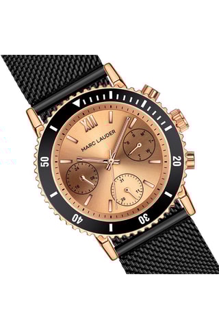 Montre à quartz en acier Granada - Fonction GMT - Noir et doré rose