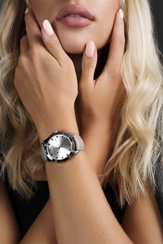 Montre à quartz en cuir Alta Gris et argenté