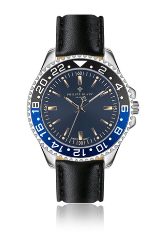 Coffret montre à quartz en plaqué ion argent et diamant et bracelets en cuir Olympe