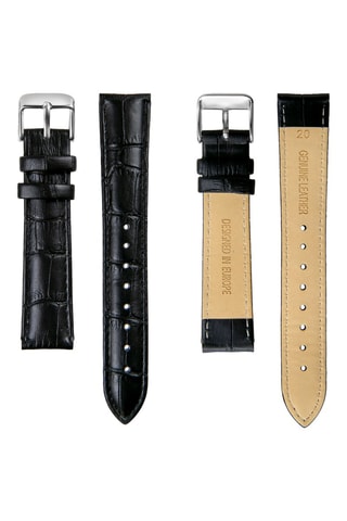 Coffret montre à quartz en plaqué ion argent et diamant et bracelets en cuir Olympe