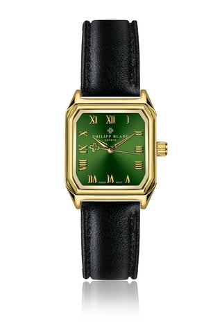 Montre à quartz en cuir, plaqué ion argent et diamant Olympe