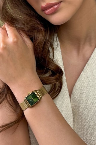 Montre à quartz en cuir, plaqué ion argent et diamant Olympe