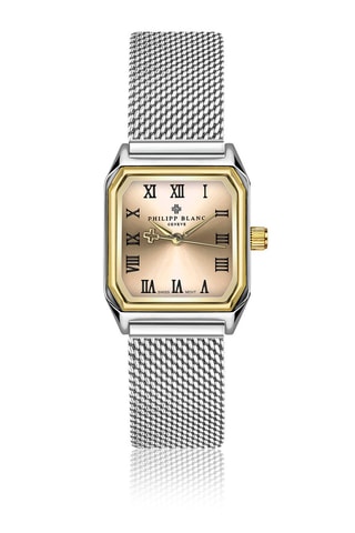 Montre à quartz en cuir, plaqué ion argent et diamant Olympe