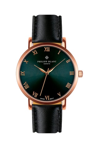 Montre à quartz en cuir - Noir et doré rose