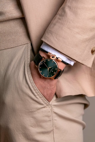 Montre à quartz en cuir - Noir et doré rose