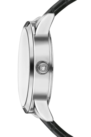 Montre à quartz en cuir de veau - Noir et argenté