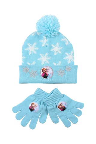 Gorro com pompom e luvas Elsa e Anna Frozen Disney - Azul-celeste - Azul