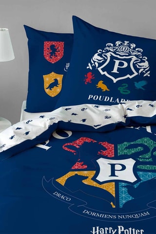 Parure de couette Poudlard Harry Potter - Bleu marine et blanc