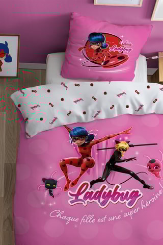 Parure de couette en coton Miraculous Ladybug - Fuchsia et blanc