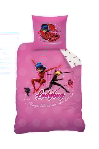 Parure de couette en coton Miraculous Ladybug - Fuchsia et blanc