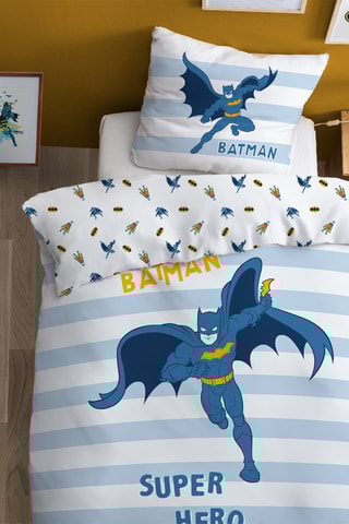 Parure de couette Batman La Ligue des Justiciers DC Comics - Blanc et bleu