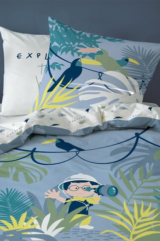 Parure de couette Explorateurs 115 fils/cm² - Bleu et vert