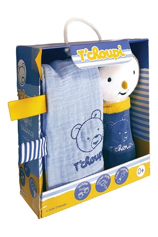 Doudou T’Choupi Baby couinette hochet et Carre gaze - Dès la naissance